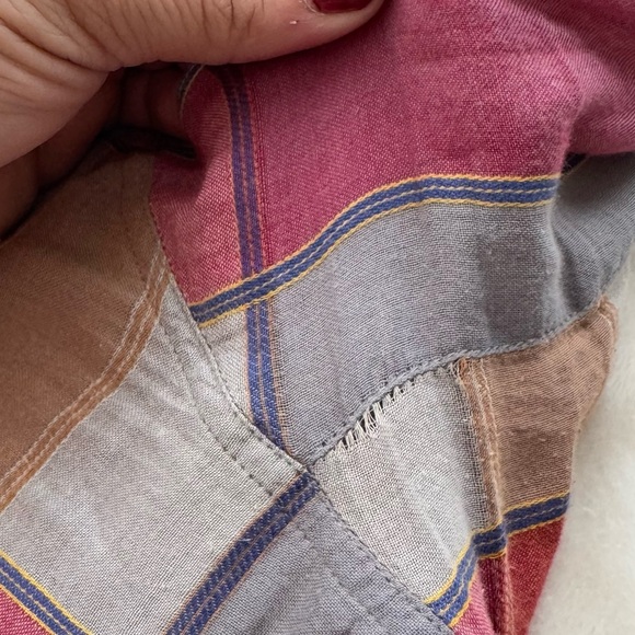 Étoile Isabel Marant Pink Red Orange Plaid Print Crew Neck Blouse - Picture 6 of 7